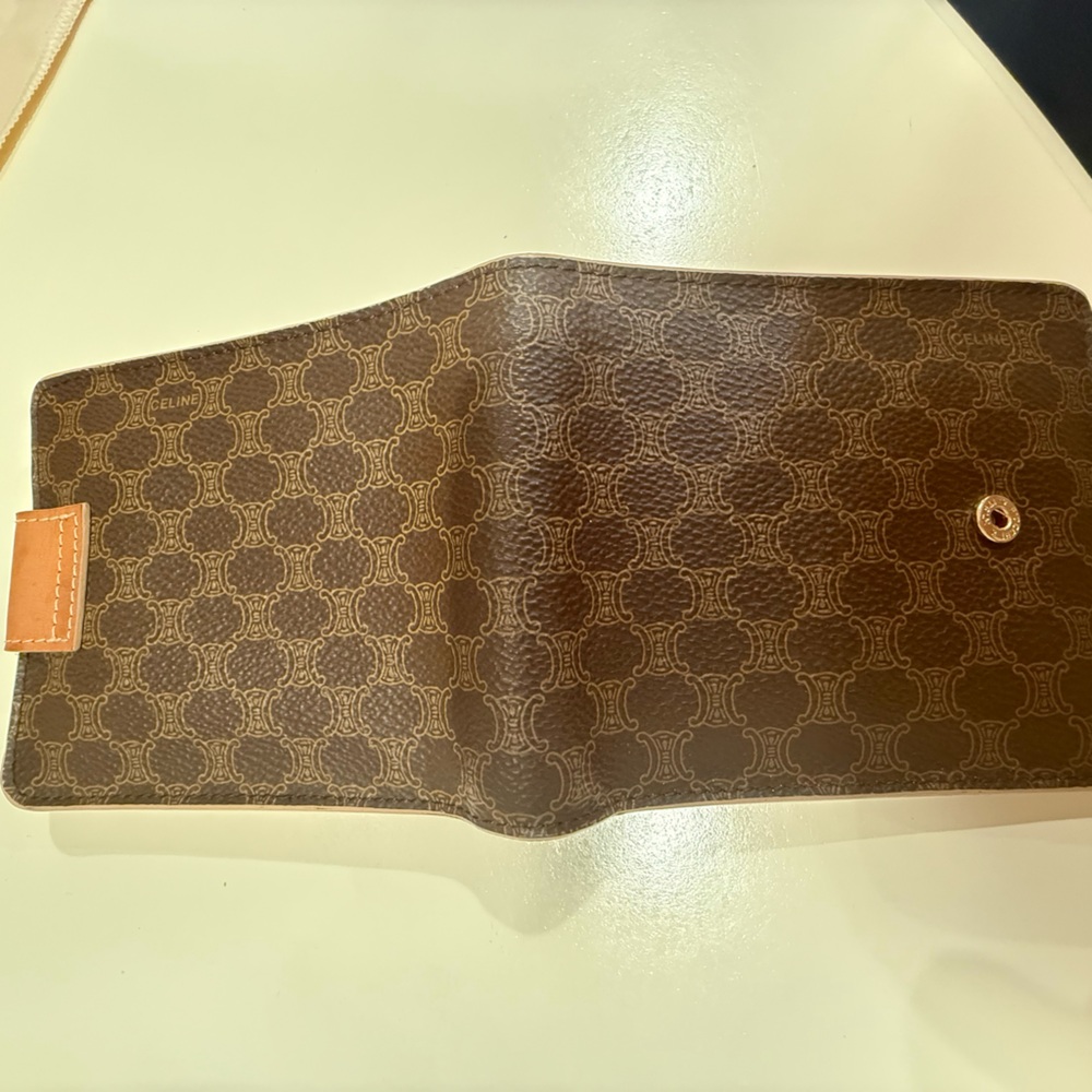 Very good Celine Triomphe Macadam Vintage Canvas Leather Wallet Bifold Compact - Picture 9 of 12